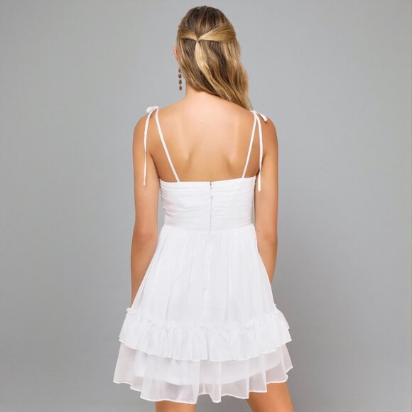 Lulus Angelic Approach White Chiffon Ruffled Tie-Strap Mini Dress Size Medium - Picture 2 of 10